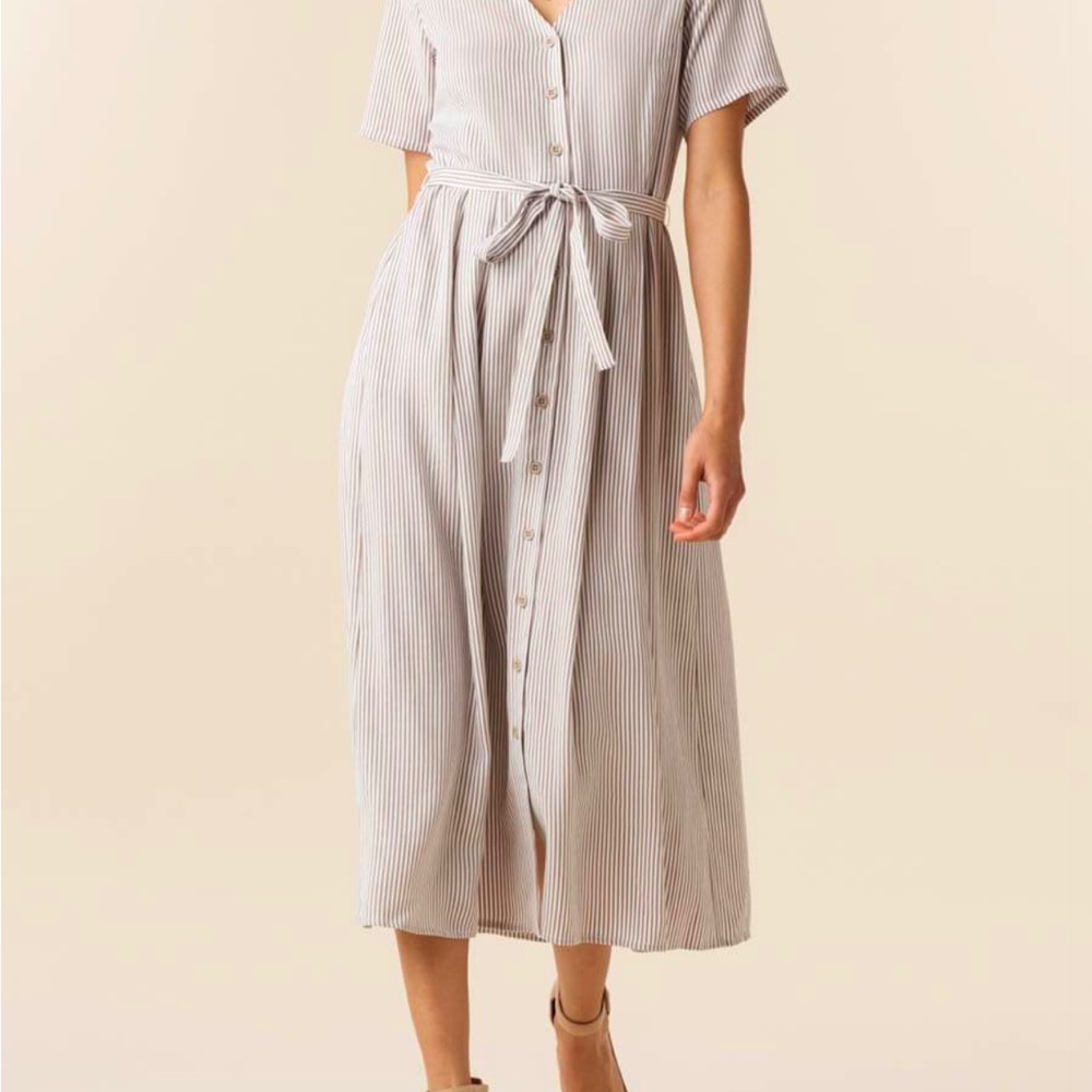 VETTA Tan Cream Buttoned Tie Front Midi Sundress